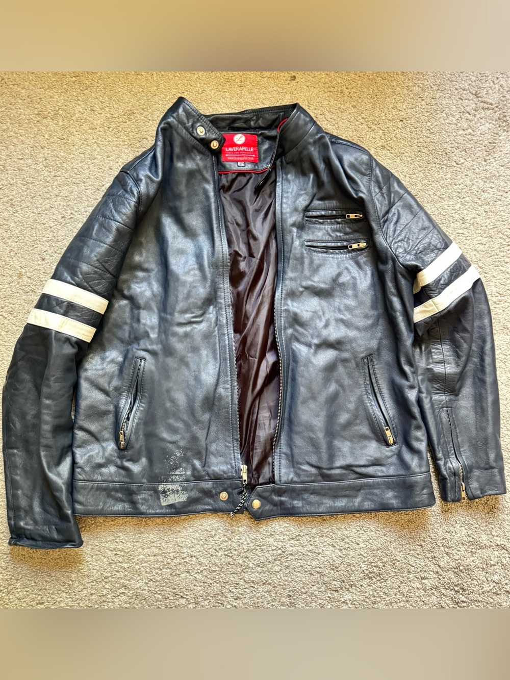 Laverapelle Men's Blue Lambskin Leather Cafe Racer Biker Motorcycle Jacket 2XL